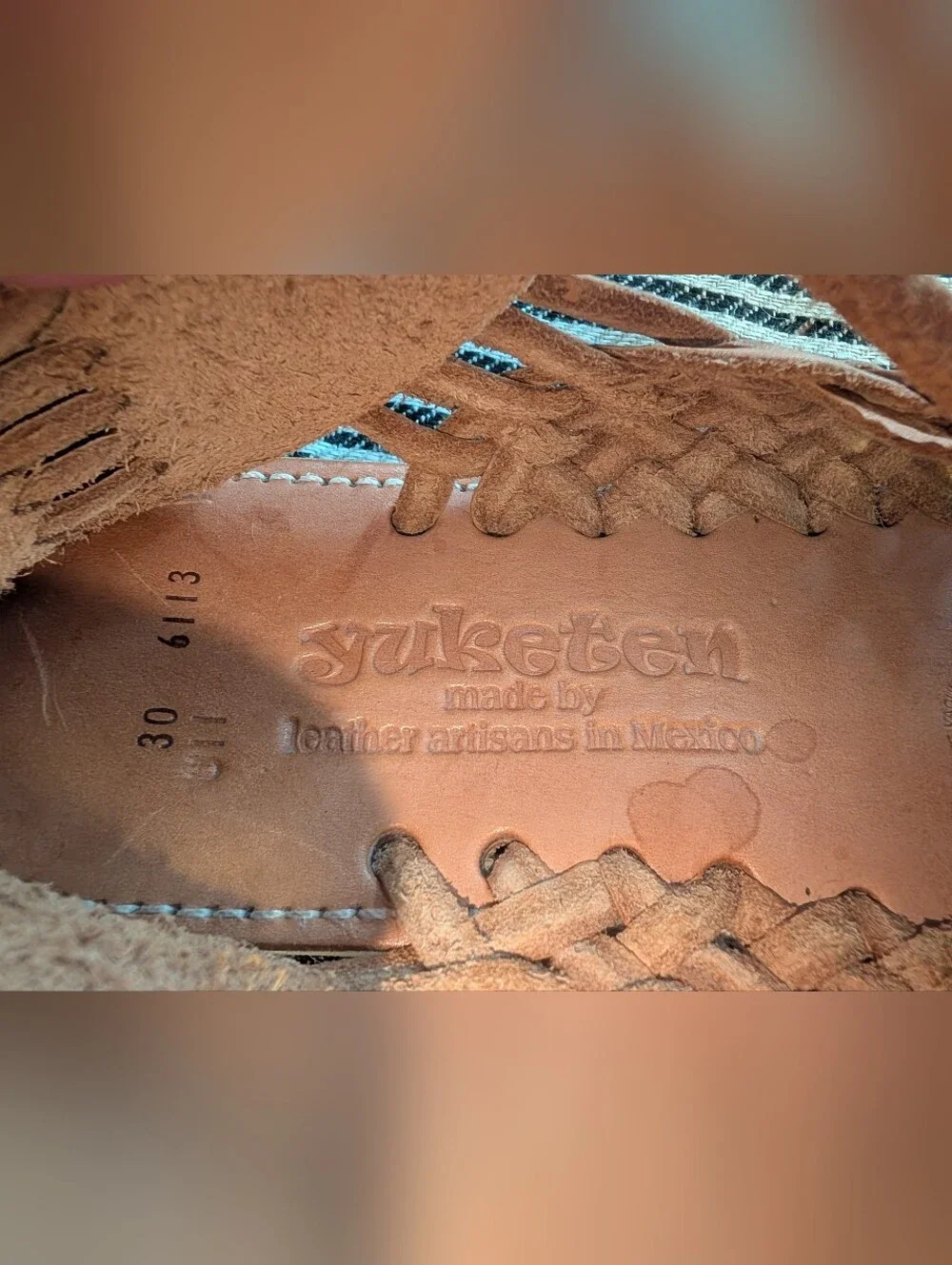 Yuketen Cruz Woven Leather Huarache Tan Shoes Mexico Men 30 US Size 11